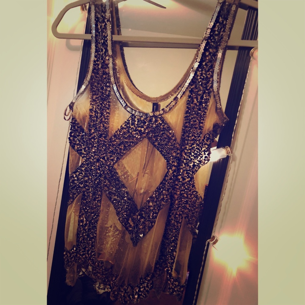 Walter Baker Embellished Net Tank Top